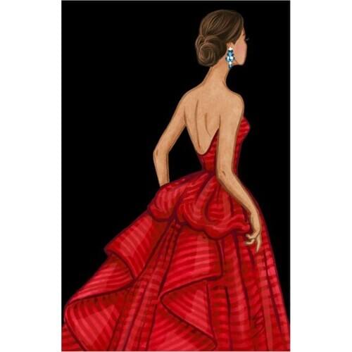 Beautiful girl in red dress DIY Diamond Painting women in dress Diamond Embroidery Cross Stitch Rhinestone Mosaic Painting
