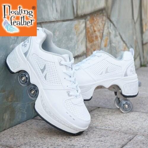 Hot Shoes Casual Sneakers Walk+Skates Deform Wheel Skates for Adult Men Women Unisex Couple Childred Runaway Skates Four-wheeled