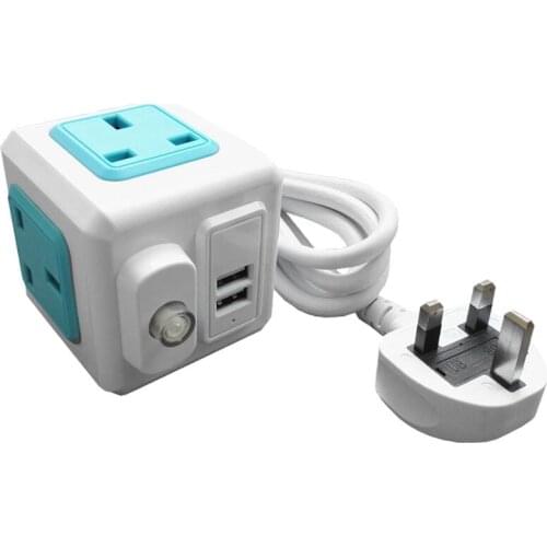 Square Extension Lead,4 Way Power Strip with 2 USB Ports (5V/2.1A)Socket with Switch 2M Cable for Home, Office(UK Plug)