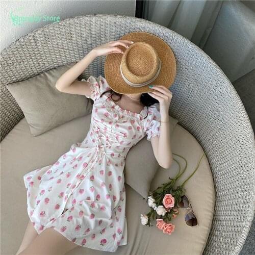 Summer 2021 Womens Clothing Vintage Cotagecore Clothes Strawberry Dress Aesthetic Fairy Mini Package Buttocks Skirt Sukienka