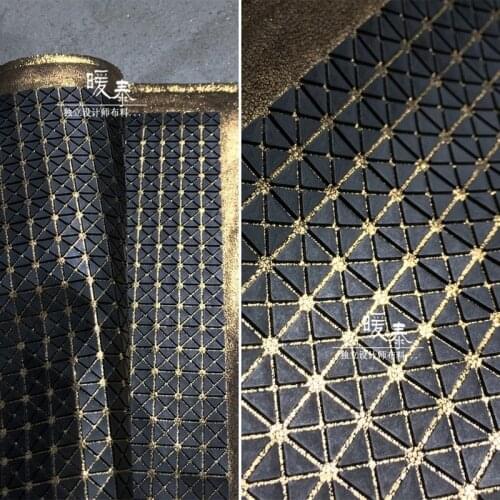 Gold Chessboard Pattern Texture PVC Leather Pattern Patches DIY Crafts Arts Space Bags Design Creative Designer Fabric 42*46cm