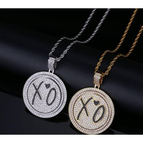 Fashion Love XO Rap Pendant with Tinted Zircon Rotating Double Disc Necklace