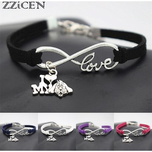 Fashion Cute Antique I Love My Dog Charm Pendant Infinity Leather Bracelets for Women Girls Dogs Lover Gifts Jewelry