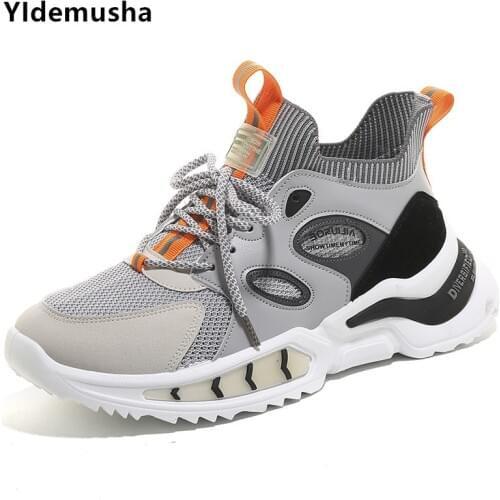 Mens Vulcanized Shoes 2021 New Men Chunky Sneakers Lace-up Platform Students Sneakers Stylish Breathable Male Tenis Footwear