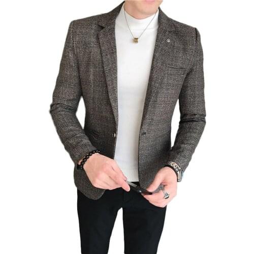 2021 Men Wedding Groom Korean Slim Fit Suit Coat Jacket One Button Male Business Casual Party Dress Blazer