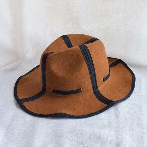 New Soft Wool Fedora Hats for Women Autumn Winter Ladies Fashion Edging Stitching Wide Brim Hat Panama Trilby Sunhat 2021