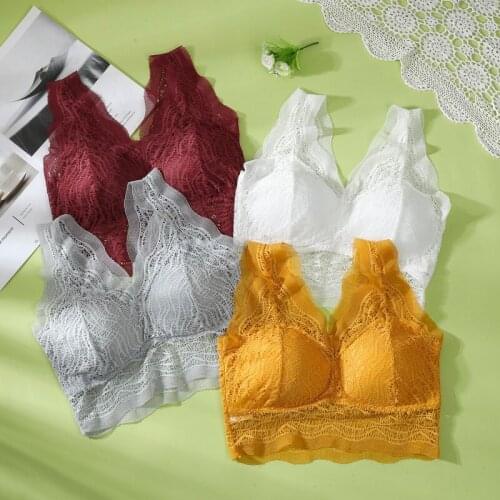 New Sexy Lace Bras Women Corset Wireless Bralette топ Hollow Mesh Trim Underwear Beauty Back Push Up Lingerie топик женский