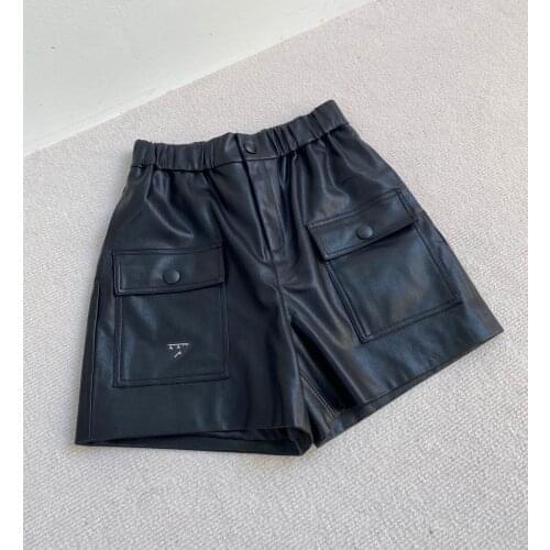 New womens triangle leather shorts high waist design elastic waist design versatile artifact