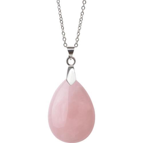 Water drop pendant necklace natural stone pink quartz black onyx opal crystal charm woman jewelry
