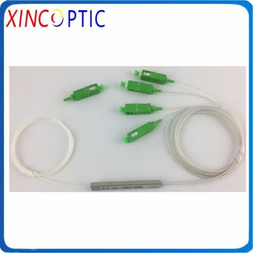 FTTH 1*4 Mini Steel Tube Type Fiber Optical PLC Splitter,0.9mm SM Steel Tube 1x4 Mini Blockless SC/APC 4Ports Fiber PLC Coupler