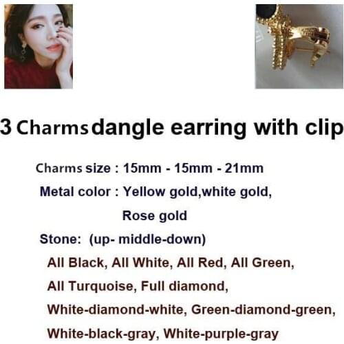 Elegant Hot Brand 3 Charms Dangle Earring For Women With Clip Back 100% Sterling Silver Set Real Stone Original Design Gifts