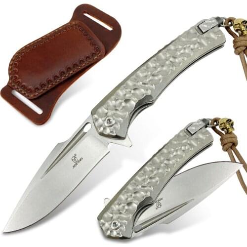 High quality EDC titanium alloy folding knife D2 steel multifunctional pocket blade tactical self-defense tool outdoor survival