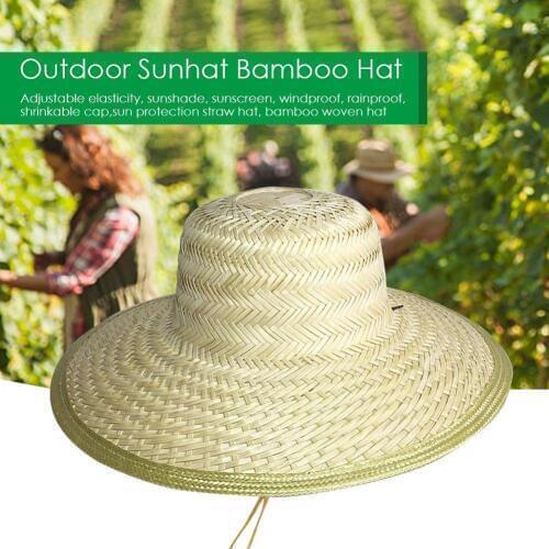 Men Women Bamboo Weave Summer Outdoor Sun Protection Wide Brim Straw Hat Cap