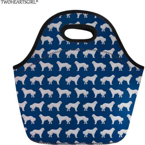 Twoheartsgirl 3D Neoprene Thermal Lunch Bag Tote Insulated Pyrenees Dog Cooler Food Storage Bag Children Kids Lunchbag Novelty