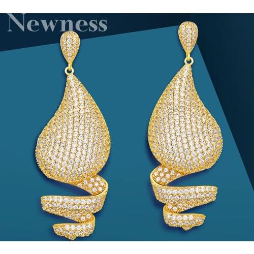 Newness Luxury Special Shape Solid Full Cubic Zirconia Pave Fashion Earrings For Woman Ladies Wedding Engagement Jewelry