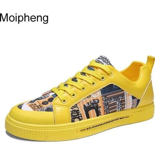 Moipheng Women Shoes 2020 Fashion Graffiti PU Flat with Sneakers Spring/Autumn Casual Women Shoes Plus Size Colorful White Shoes