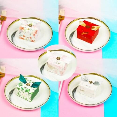 10Pcs/lot Small Candy Boxes Ribbon Bronzing Packaging Chocolate Gift Bag Suit Wedding Baby Shower Birthday Party Box Souvenirs
