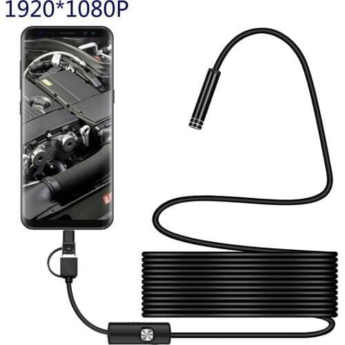 1080P HD USB&Microusb &Type C 8mm Endoscope Camera USB Endoscope 8 LED 1m 2m 5m Waterproof Inspection Borescope for Android PC