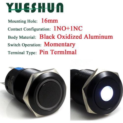 16mm Light Switches Black Oxidized Aluminum LED Momentary Push Button Switch