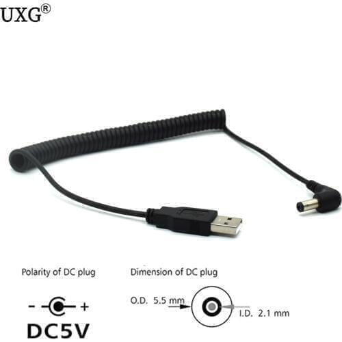 4FT/1.2M Spring Coiled USB Cable USB 2.0 A Male Plug to DC Power Jack 5.5mm x2.1mm Cord Charging Cable Black DC 5.5x2.1 90 Angle