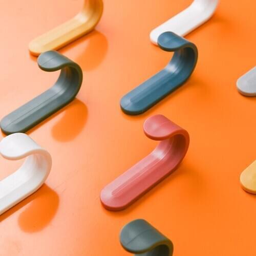 4pcs Simple Style Material Nail-free Viscose Hook Door Back Cabinet Color Seamless Coat Hook Key Data Cable Debris Storage Hook