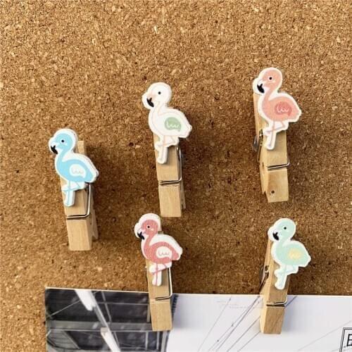 5pcs Flamingo Push Pins Thumbtack Cartoon Wooden Clips Pushpins for Cork Board Decorative Wall Photos Holder Pins Organizing