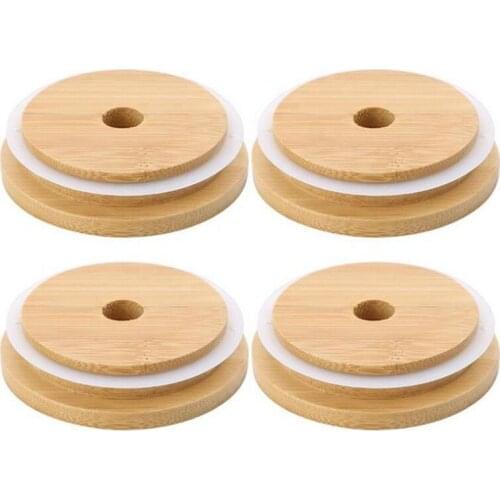 50 PCS Reusable Bamboo Caps Lids With Straw Hole For Mason Jars Drinking Jars Lid 70 MM And 86 MM
