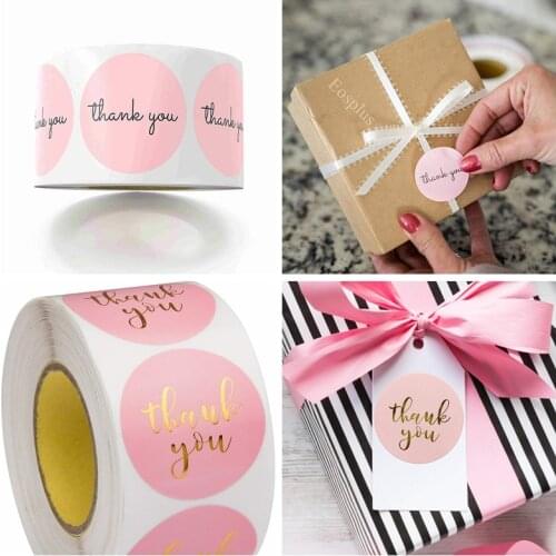100-500pcs Pink Thank You Stickers Pink Stickers For Company Giveaway & Birthday Party Favors Labels & Mailing Supplies & Office