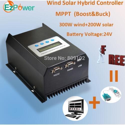 500W 24V MPPT wind solar hybrid controller, Boost & Buck, RS232 communication+software+LCD display