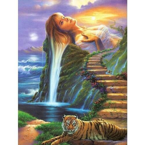 5D DIY Diamond Painting "Landscape tiger" Full circular Diamond Of Rhinestones Embroidery Cross stitch Wall Sticker Home WG690