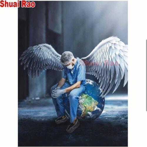 5d square Diamond Painting Doctor Angel Saves Life Diamond Mosaic Art Diamond Embroidery round Earth 3d Picture Wall Decor