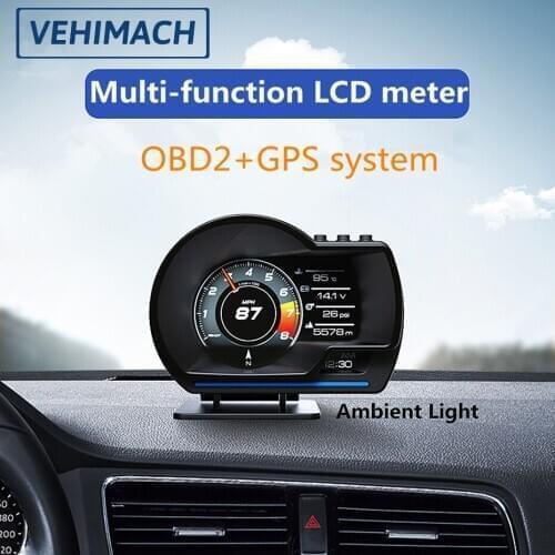 Car Head Up Display GPS OBD2 Auto HUD Speedometer Gauge Digital LCD Odometer Security Alarm Water Oil Temp RPM OBD Safe Driving