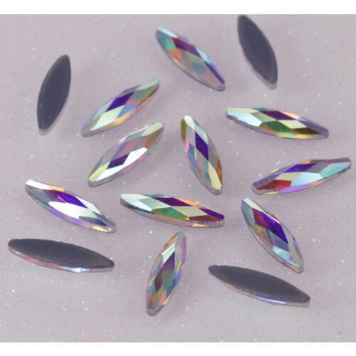 Lead Free 3x11mm Crystal AB Long Marquise Flat Back Hotfix Rhinestones / Iron On Flat Back Crystals