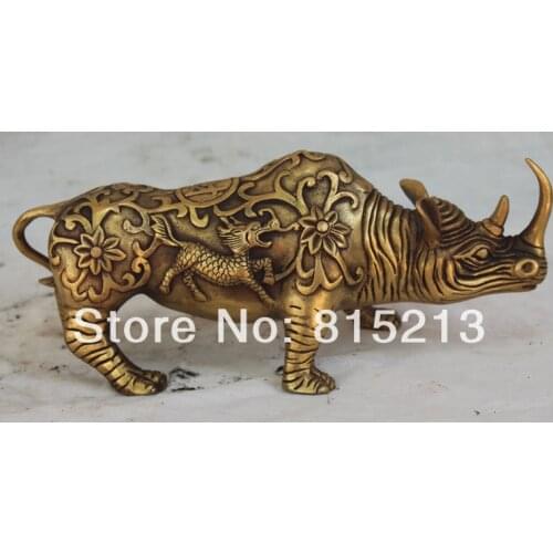Bi00687 11" Chinese Bronze Animal Bull Rhinoceros Horn Oxen Ox With Flower Kylin States