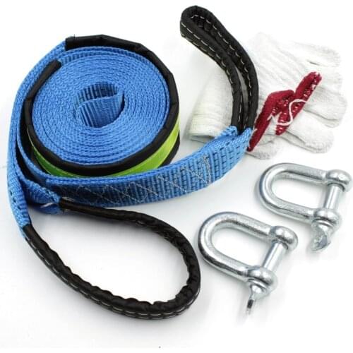 5M 8 Tons Towing Rope Strape Cable With U Hooks Shackle High Strength Nylon With Reflective Light For Car Truck Trailer SUV