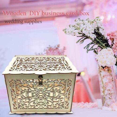 DIY Wedding Gift Card Box Wooden Money Box with Lock Beautiful Wedding Decoration Birthday Party Supplies