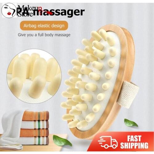 Shower Body Massager Soothing Body Airbag Wooden Essential Oil SPA Air Cushion Massage Bath Brush Household