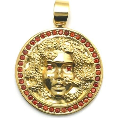 Unisex 316L Stainless Steel Red Stone Gold-Color Medusa Classic Pendant