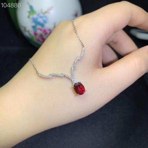 Natural red topaz gem Necklace Natural gemstone Pendant Necklace 925 sliver Elegant geometry water drop Girl gift Jewelry