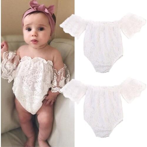 Cute Newborn Baby Girl Lace Romper Off shoulder Lace Jumpsuit One Pieces Sunsuit Princess Children Clothes 0-24M