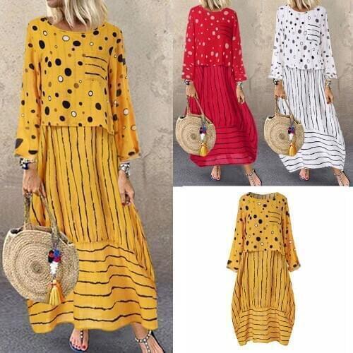 Summer Womens Fashion Casual Polka Dot Large Size Loose Two Piece Suit Stretchable Polyester Fiber Printed Dress 2021 Beach
