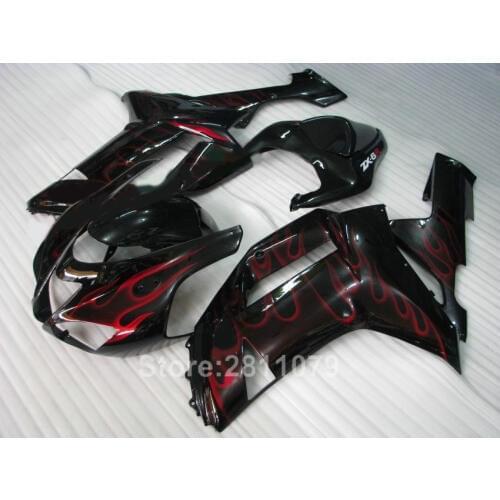 Hot sale molding fairing kit for Kawasaki Ninja ZX6R 07 08 red flames black bodywork fairings set ZX6R 2007 2008 WT33