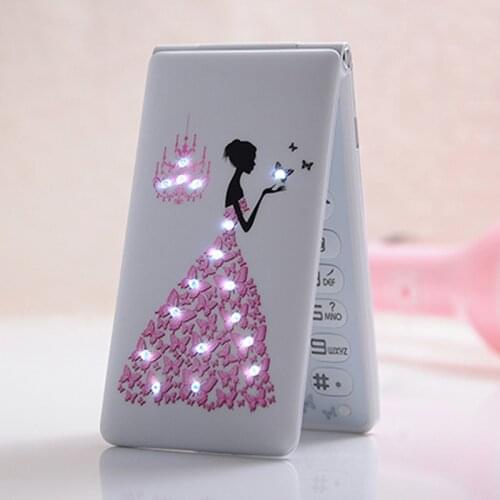 KUH D11 Small Cartoon Flip Phone Dual SIM Card With MP3 MP4 Recorder Women Kids Girls Lady Cute Mini Cell Mobile Phone Flower