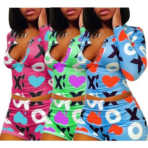 MCLAOSI Ladies Printed Fashion Casual Suit Split Pajamas Summer Home Wear Long Sleeve Suit Sleepwear Plus Size Lingere Sexy Pjs