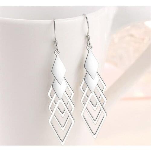 Fashion Lady Silver 925 Earrings For Women Jewelry Trendy Geometric Pattern Long Tassel Drop Earring Female Party Accessories