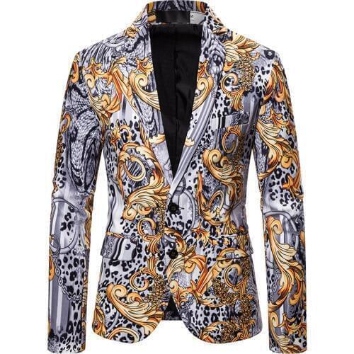 Mens Blazer Jacket Vintage Tiger Head Printed Men Blazer Slim Fit Rose Floral Mens Suit Jacket Blazers Prom Costume Homme