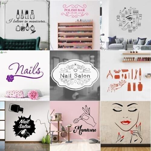 Nails Salon Wall Decals Girls Beauty Salon Stickers For Pedicure Bar Hands Spa Interior Adhesive Home Decor Art Murals HY9969