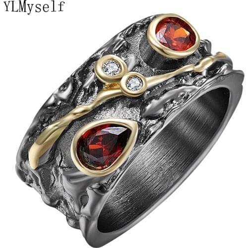 New Charming Jewelry Black+Gold 2 Tone Jewellery Brass Metal Luxury Wide Index finger ring