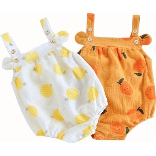 Baby Girls Sling Jumpsuit Newborn Sleeveless Summer Muslin Cotton Rompers Climb Clothes 0-2 Years