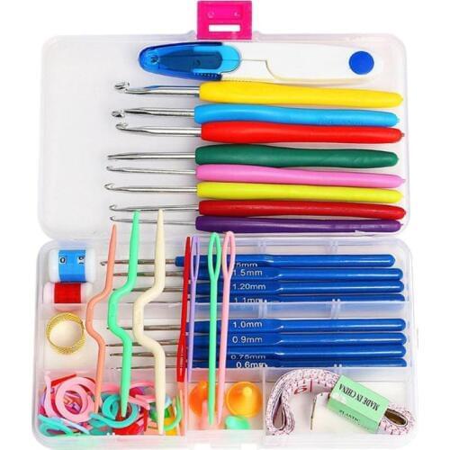 Full Set DIY 16 sizes Crochet Hooks Needles Stitches Knitting Craft Case Crochet agulha set Weaving Tools Sewing Tools